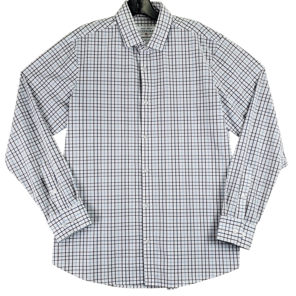 Mizzen+Main Leeward Button Down Shirt Mens Large White Plaid Trim Fit Stretch US